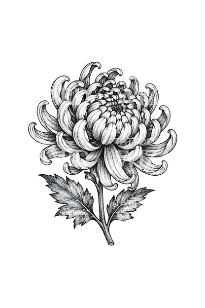 Gepunte chrysant-tattoo in dotwork