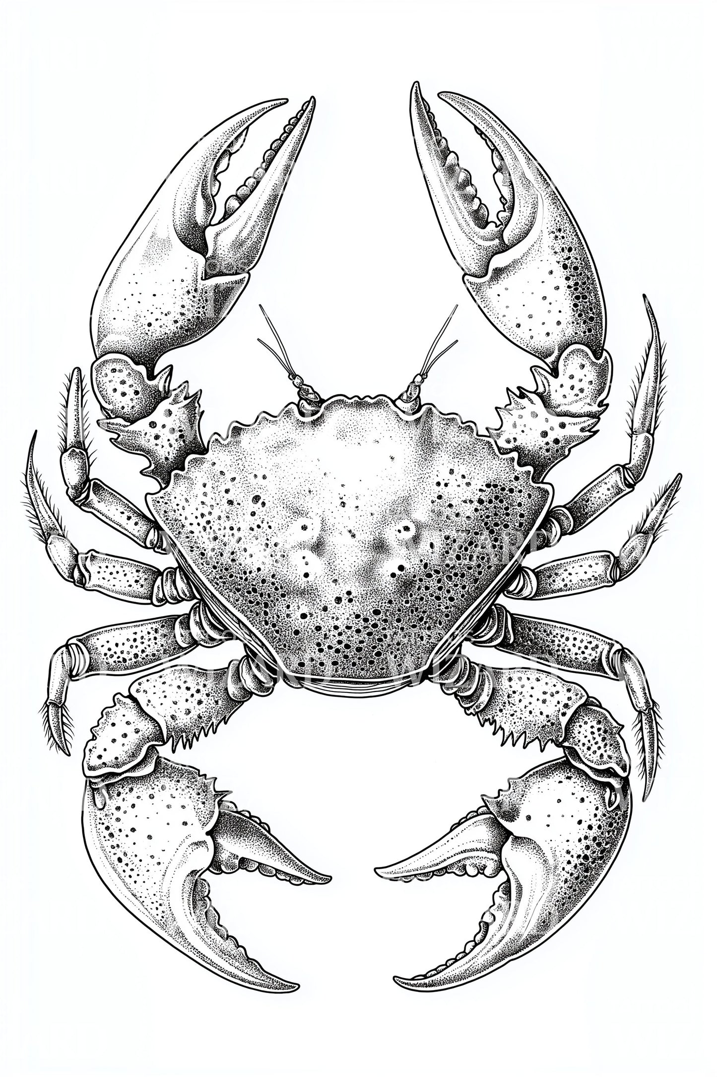 Stippled Crab Portrait Tattoo Design