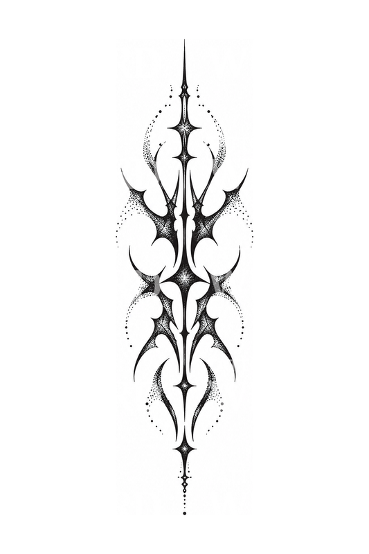 Stippled Cybersigilism Spine Tattoo Idea