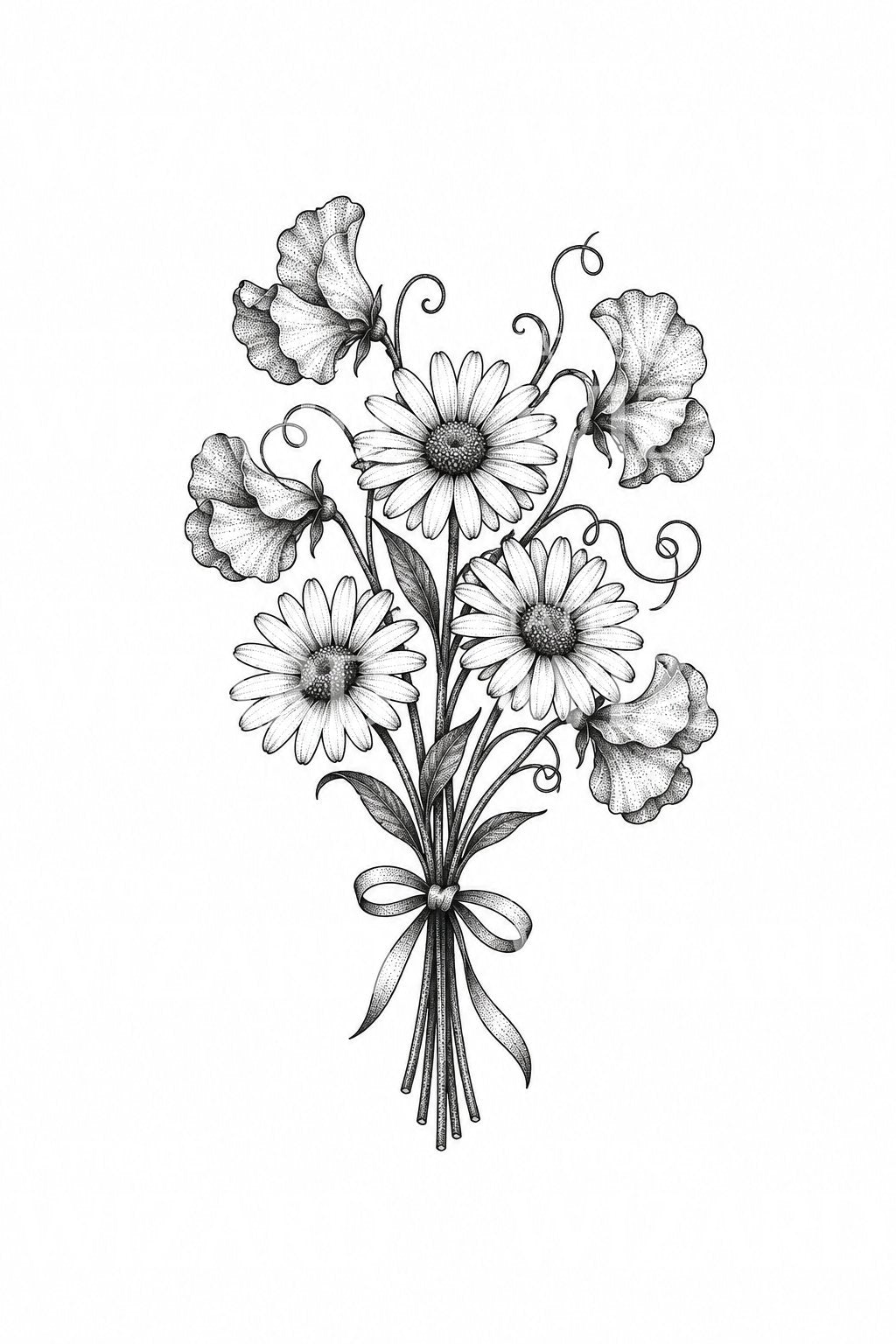 Tattoo-Idee mit punktierten Gänseblümchen und Wicken