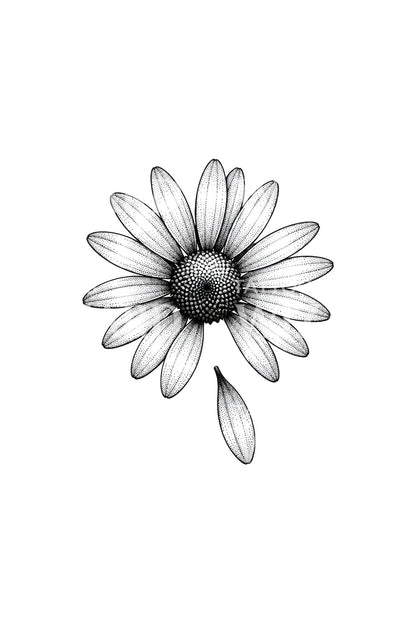 Gepunktetes Gänseblümchen-Tattoo mit fehlendem Blütenblatt