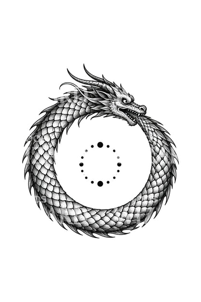 Disegno tatuaggio ad anello di drago ouroboros puntinato