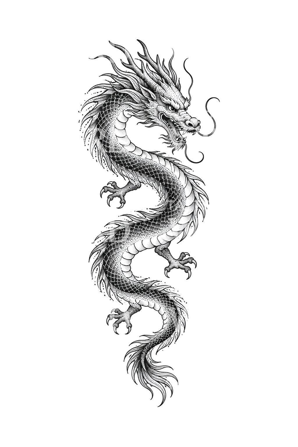 Desain Tato Dotwork Naga Timur