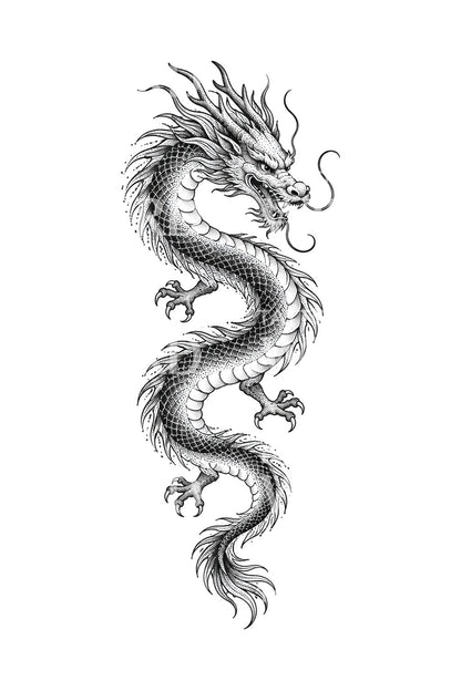 Desain Tato Dotwork Naga Timur
