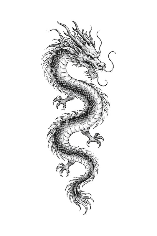 Dotwork-tattoo van een oosterse draak