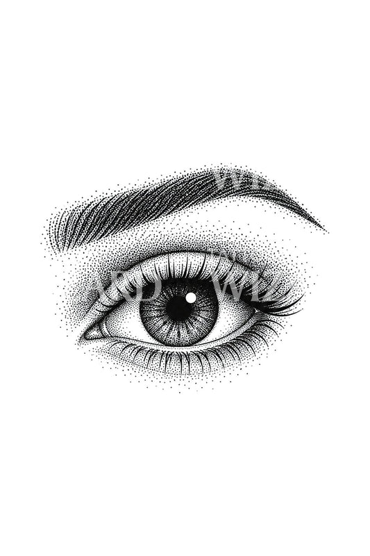 Tatouage œil et sourcil pointillés en dotwork