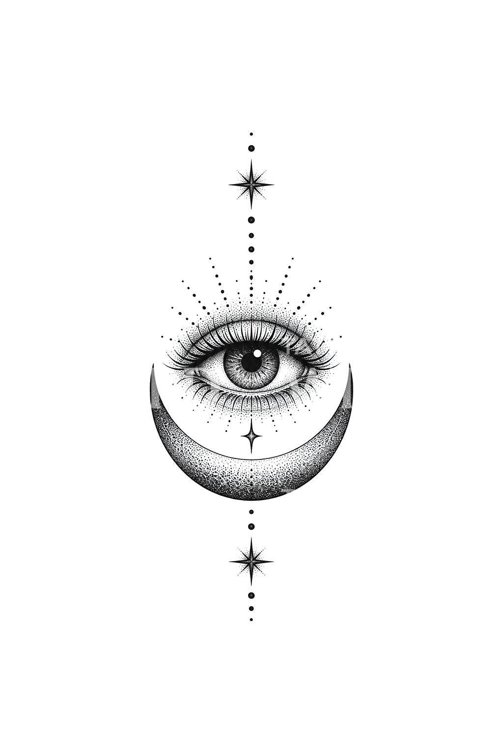 Gestippeld oog op een maansikkel, tattoo-idee