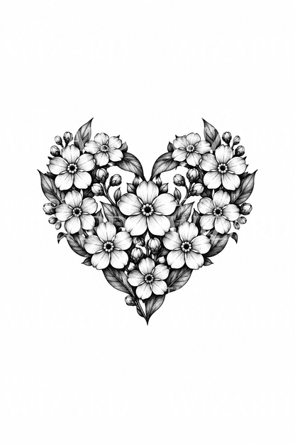 Stippled Forget Me Not Heart Tattoo Design