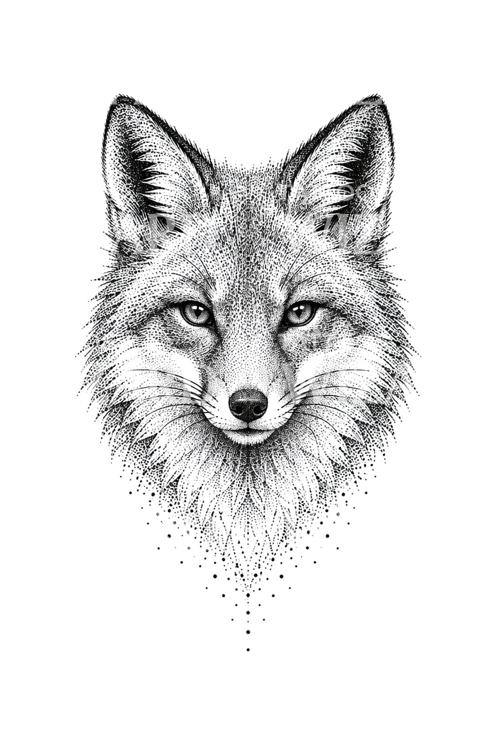 Design de tatuagem de rosto de raposa pontilhado a desvanecer-se em pontos