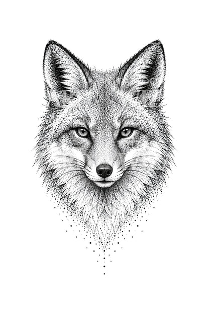 Design de tatuagem de rosto de raposa pontilhado a desvanecer-se em pontos