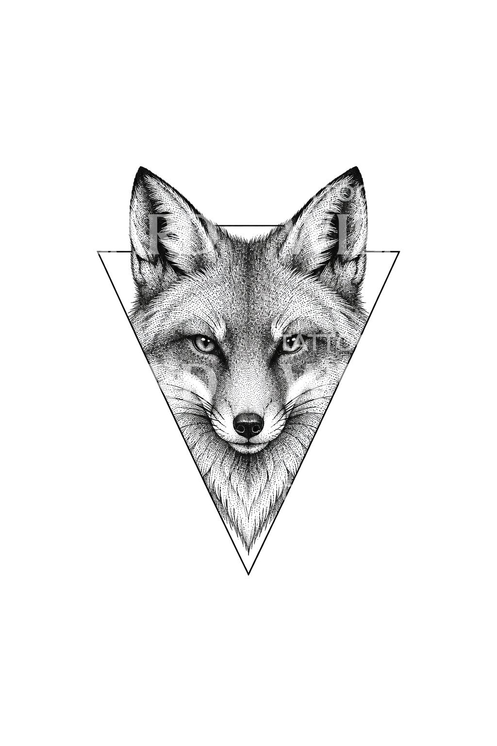 Stippled Fox Head in Inverted Triangle Tattoo Design