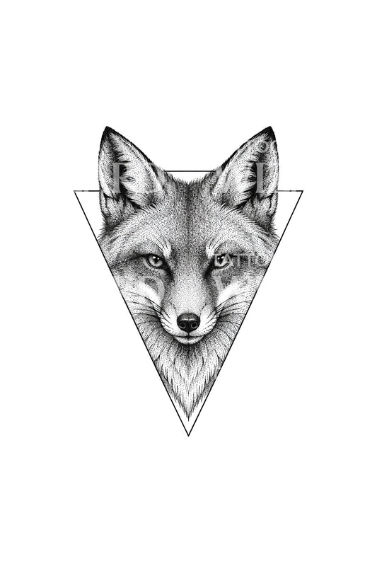 Tête de renard pointillée dans un triangle inversé