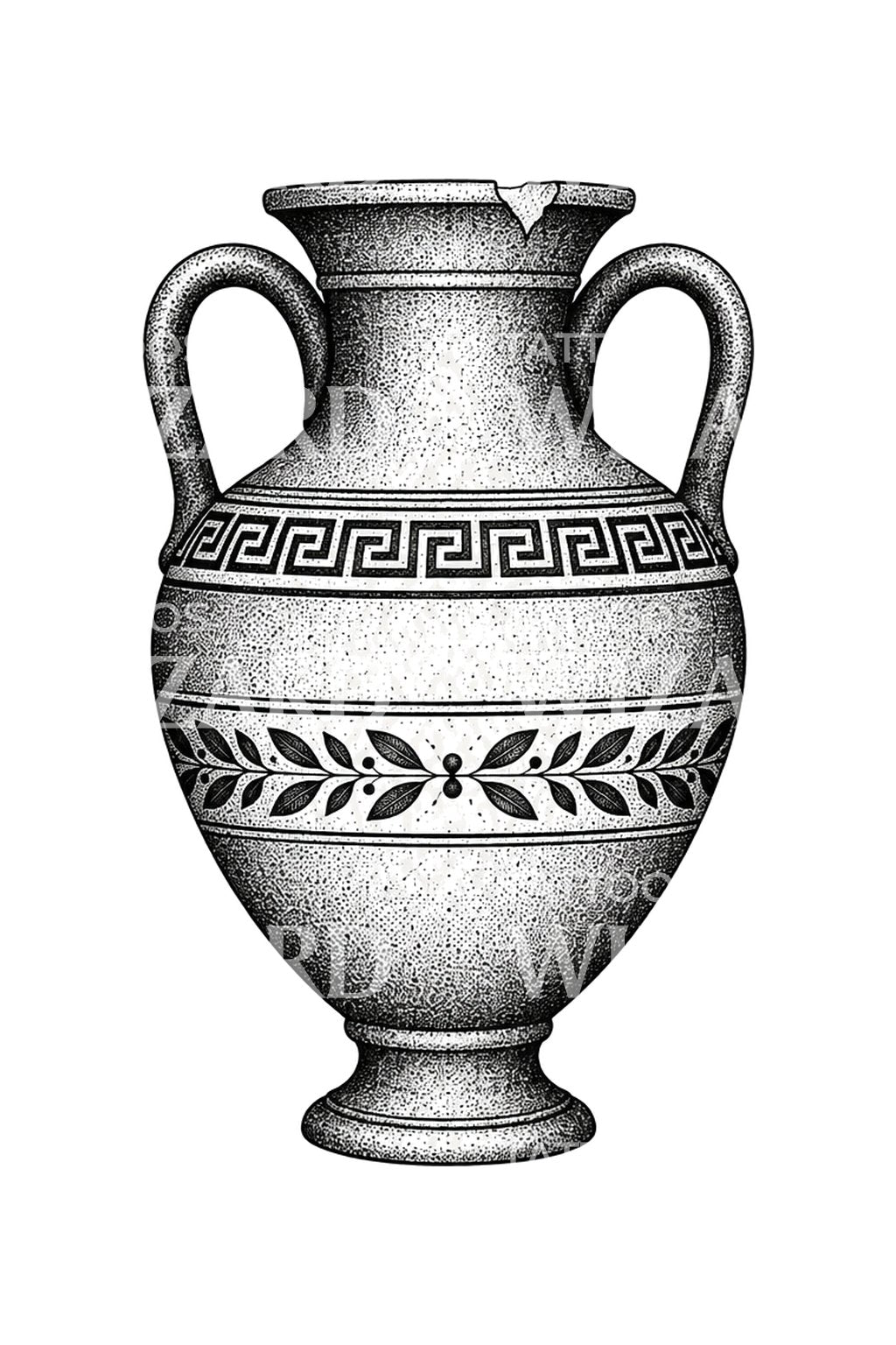 Stippled Greek Amphora Meander Tattoo Design