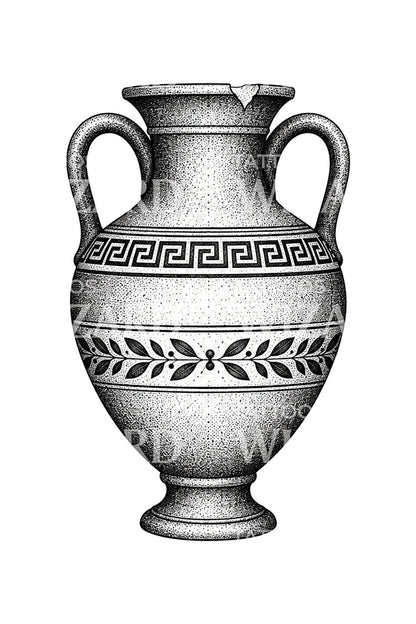 Stippled Greek Amphora Meander Tattoo Design