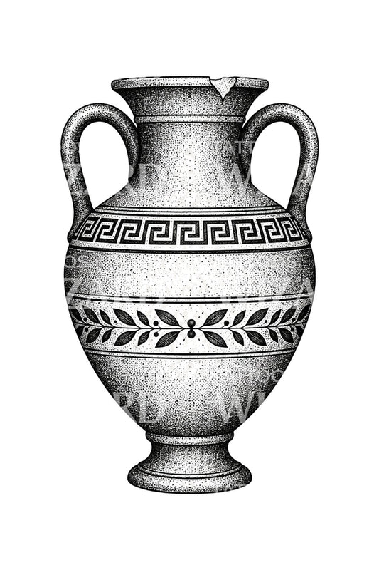 Stippled Greek Amphora Meander Tattoo Design