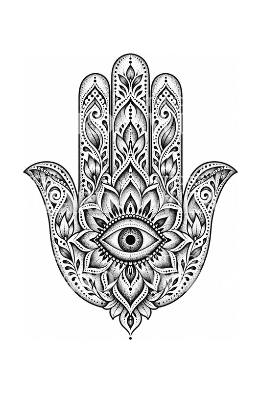 Tatouage Hamsa pointillé avec œil protecteur