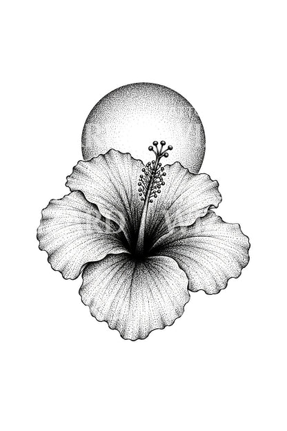 Tečkovaný ibišek proti slunci | Tattoo Design
