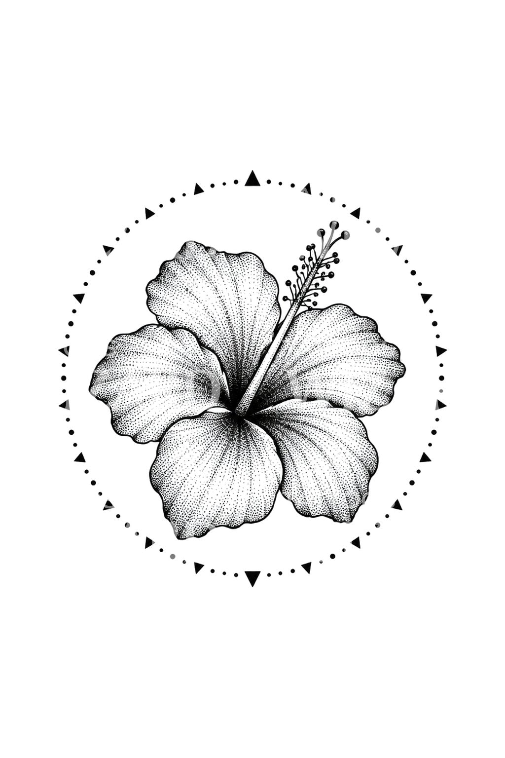 Stiplet hibiskus i prikkring, tatoveringsdesign