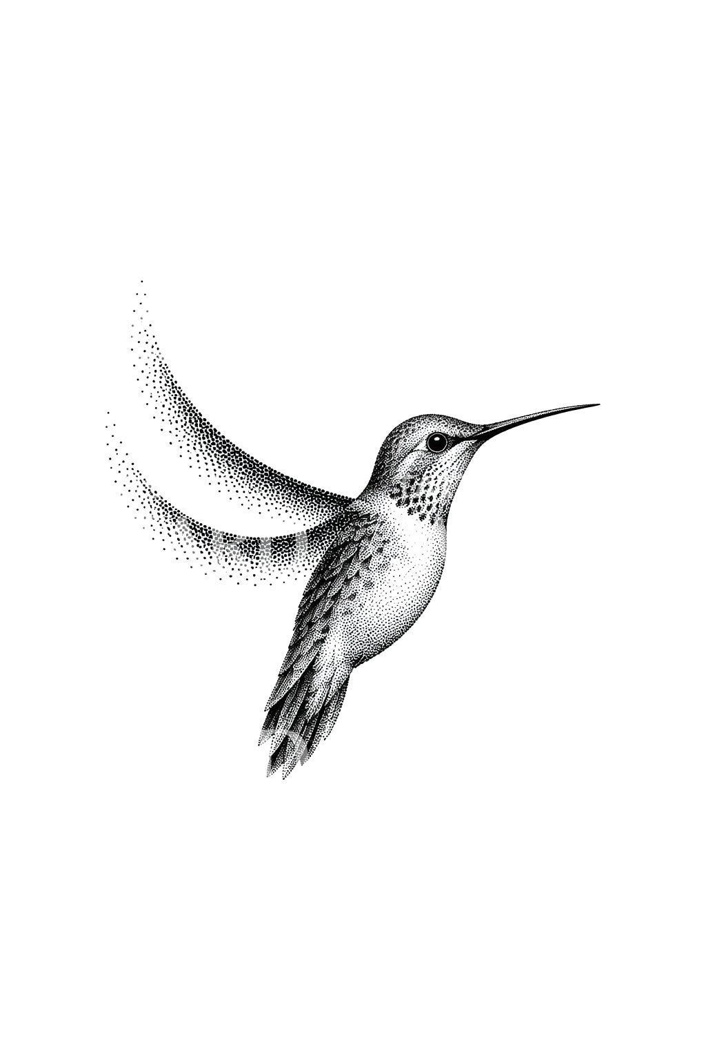 Colibrí punteado con alas arqueadas, diseño de tatuaje