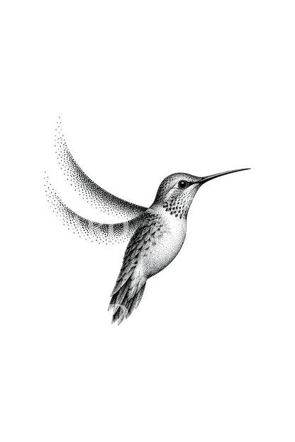 Colibrí punteado con alas arqueadas, diseño de tatuaje