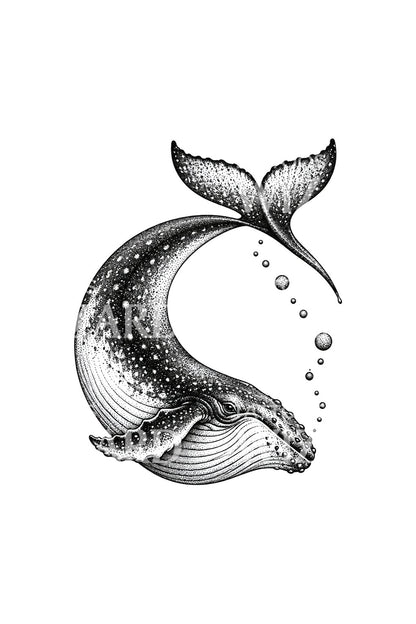 Gepunktetes Tattoo-Design eines abtauchenden Buckelwals