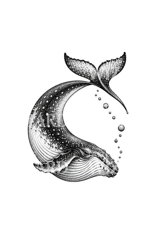 Stippled Humpback Curling Dive Tattoo Design