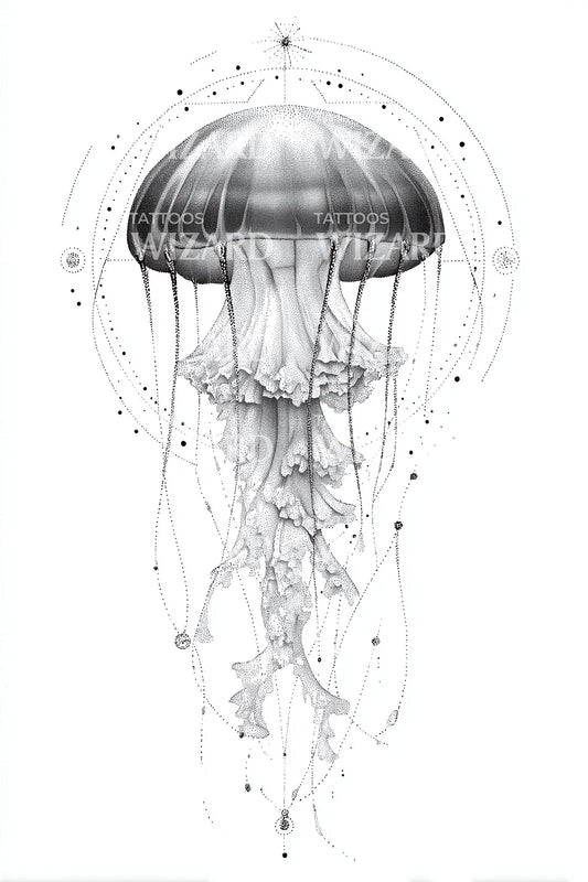 Stippled Jellyfish Lantern Tattoo Idea