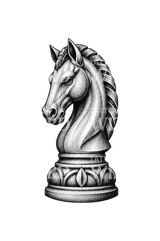 Tatouage de cavalier d'échecs en pointillisme