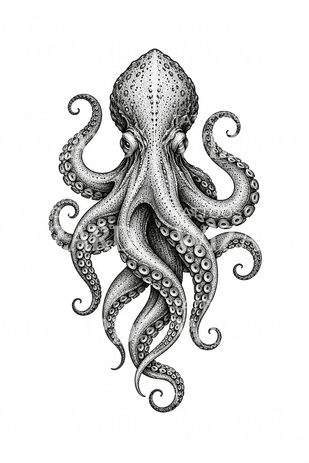 Prikket kraken med slyngende tentakler, tatoveringsdesign