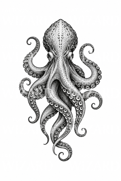 Prikket kraken med slyngende tentakler, tatoveringsdesign