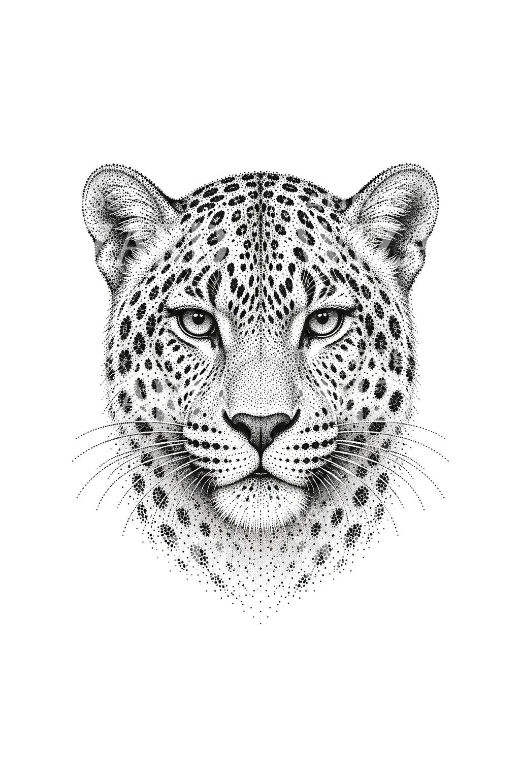 Tečkovaná ilustrace leopardí tváře pro tetování