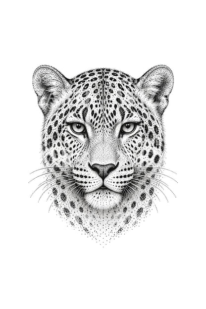 Tečkovaná ilustrace leopardí tváře pro tetování