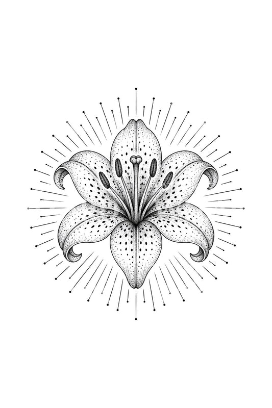 Stippled Lily Sunburst Tattoo Design