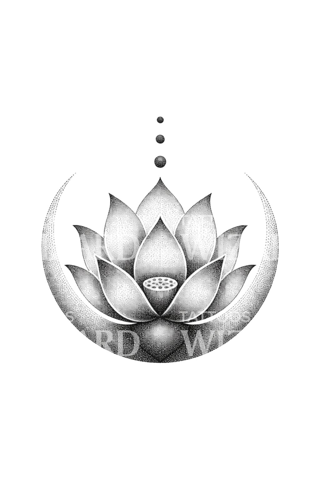 Tatoveringsdesign med stiplet lotus på en halvmåne