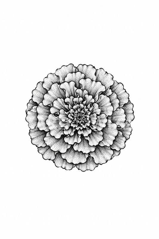 Stippled Marigold Bloom Dotwork Tattoo Idea
