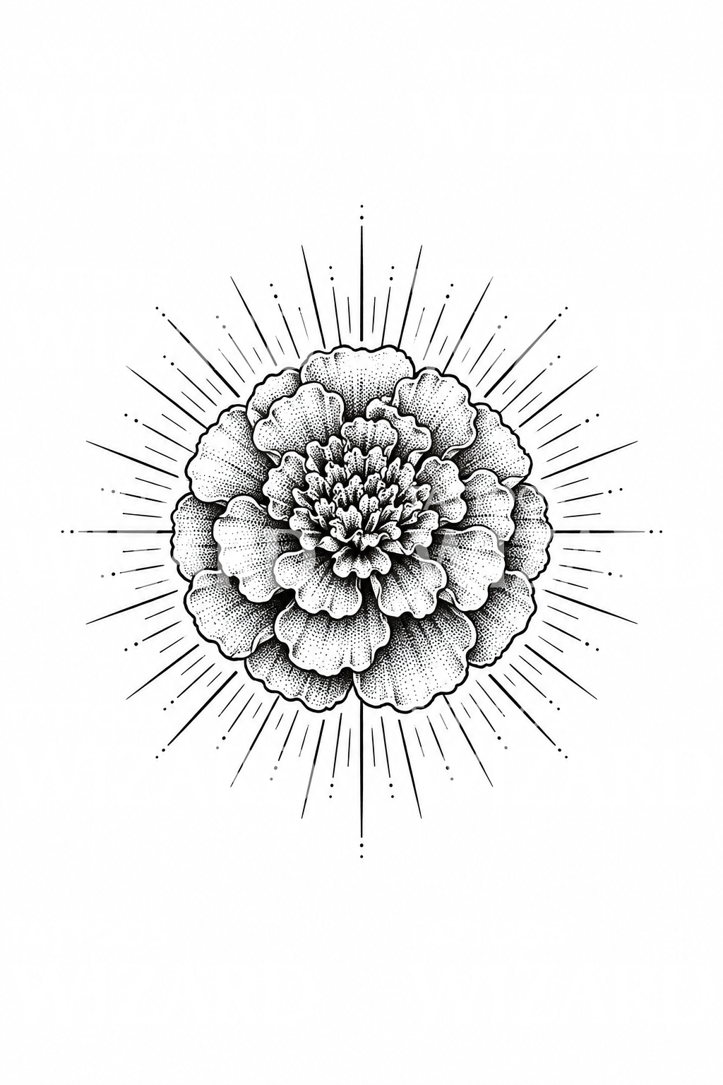 Τατουάζ κατιφέ σε ηλιακή έκρηξη με τεχνική dotwork