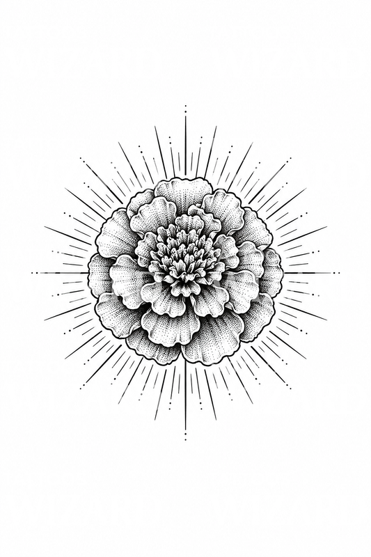 Τατουάζ κατιφέ σε ηλιακή έκρηξη με τεχνική dotwork