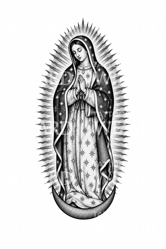 Tatouage pointilliste de Notre-Dame de Guadalupe