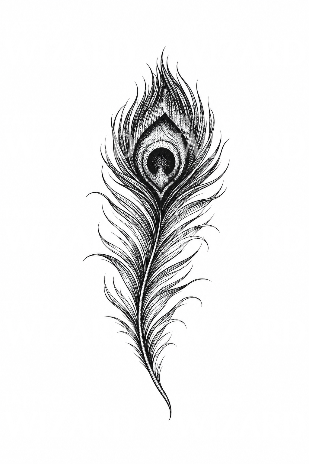 Tatuaggio dotwork di una piuma di pavone