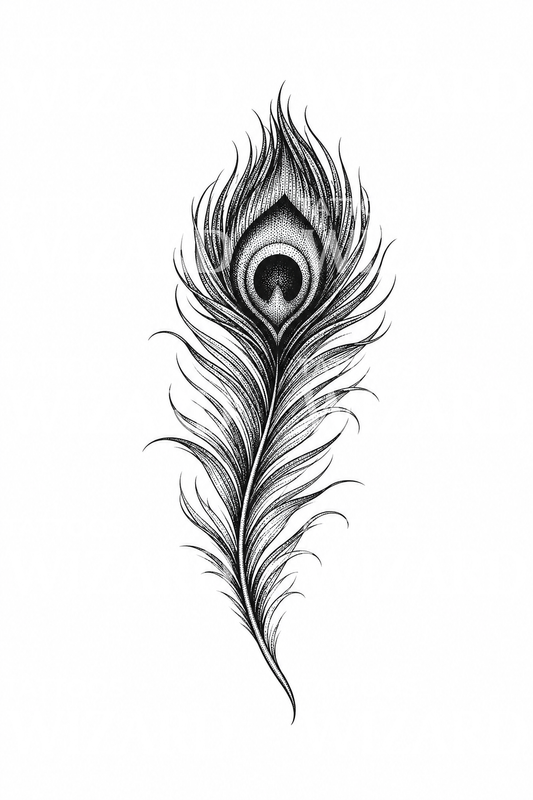 Dotwork-tattoo van een pauwenveer