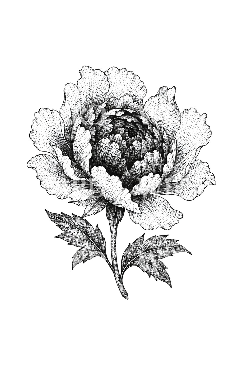 Stippled Peony Heart Opening Tattoo Design