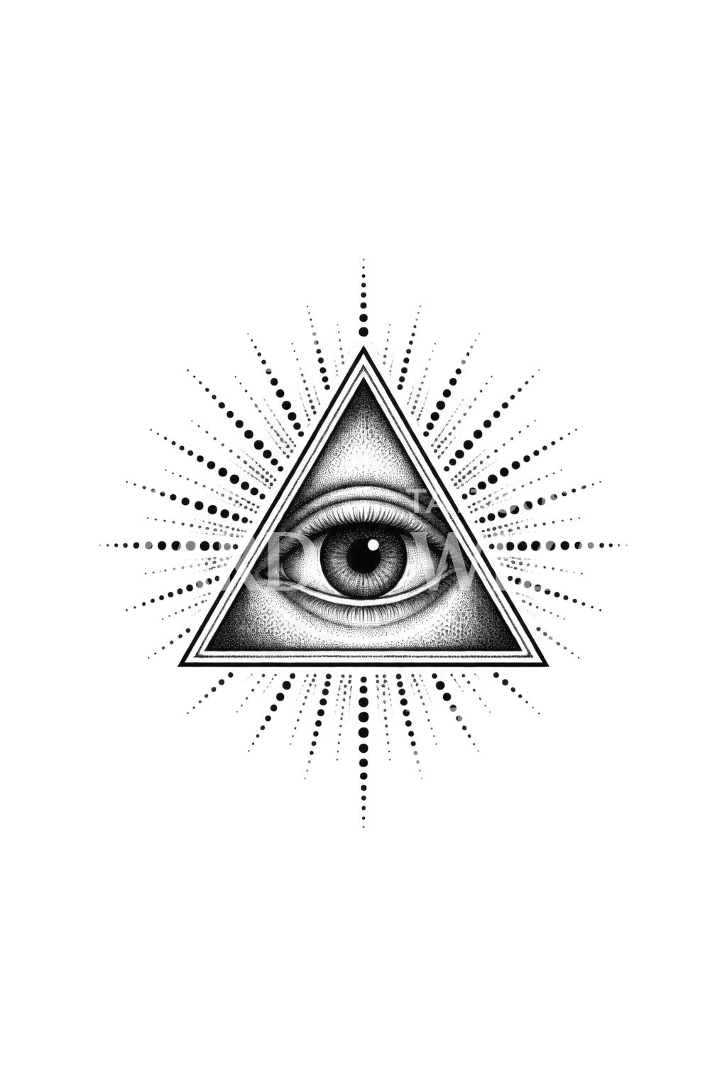 Zářivý motiv pyramidového oka v tečkované technice