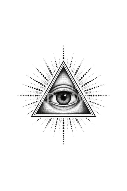 Zářivý motiv pyramidového oka v tečkované technice