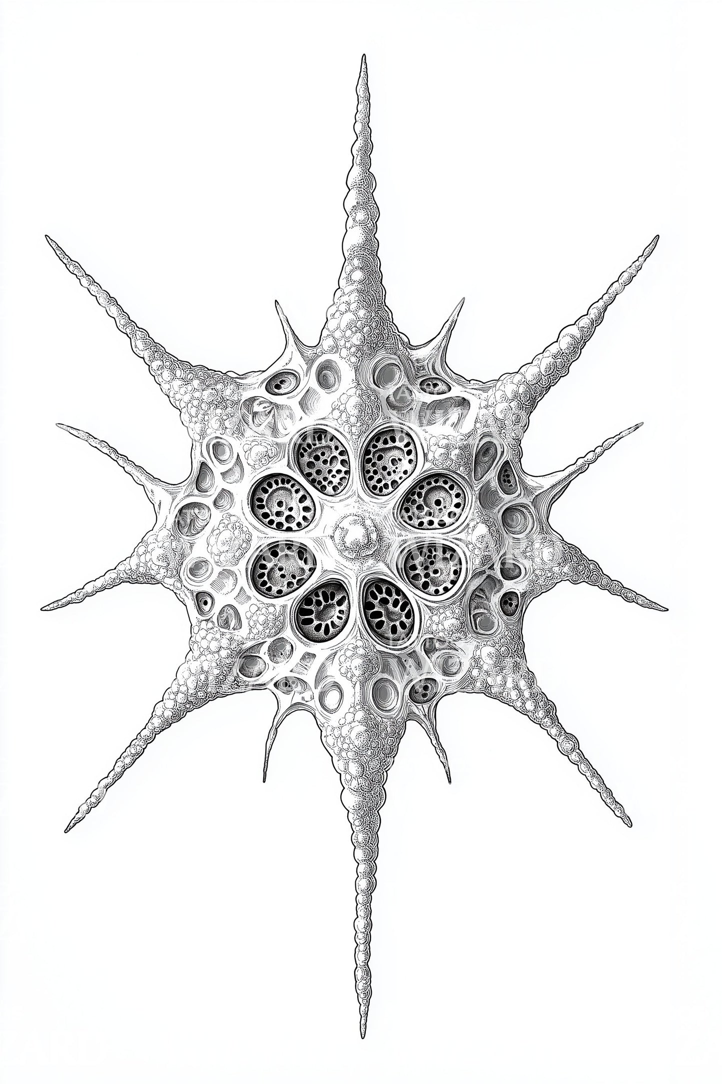 Stippled Radiolarian Burst Tattoo Design
