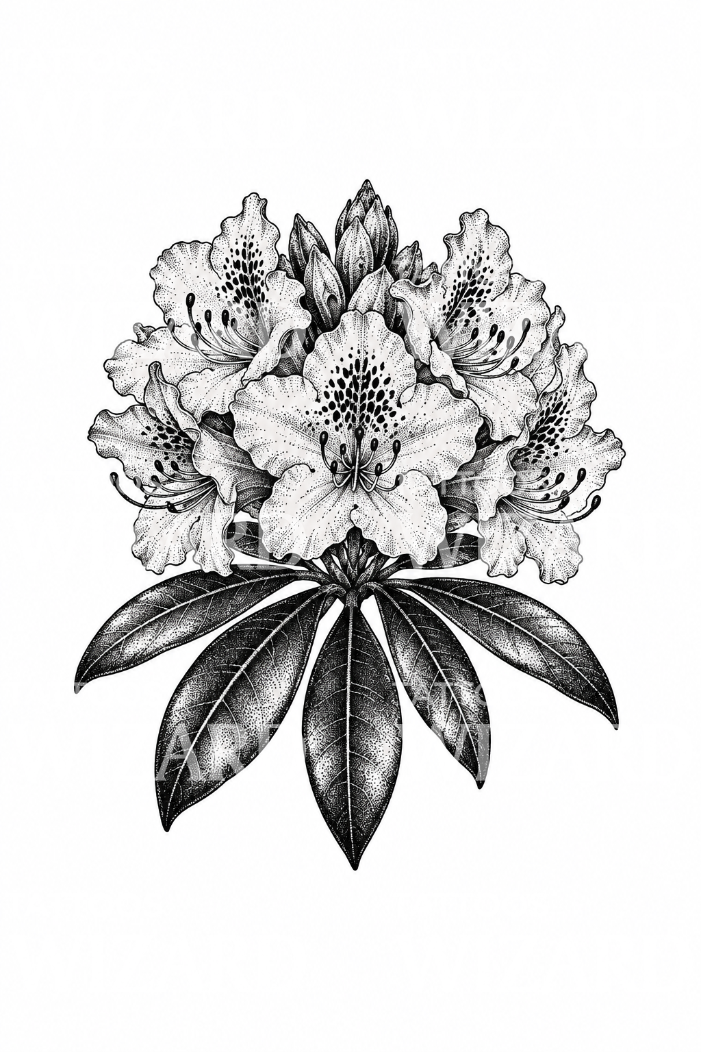 Design de tatuagem de cacho de rododendro pontilhado
