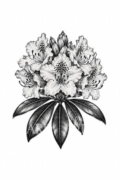 Design de tatuagem de cacho de rododendro pontilhado