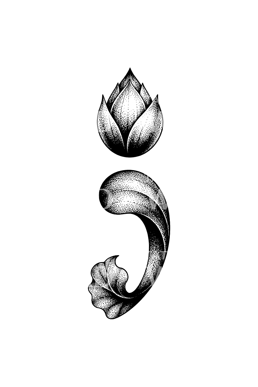 Stippled Semicolon Lotus Bud Dotwork Tattoo Idea