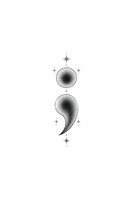 Idée de tatouage point-virgule pointillé avec étoiles