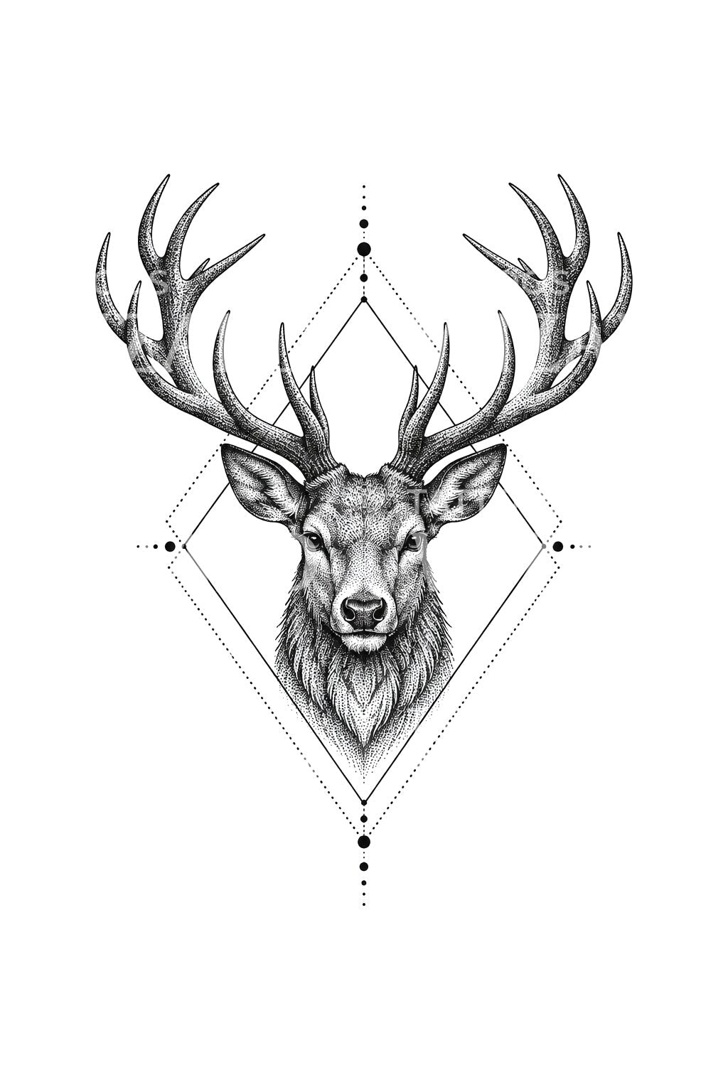 Desain tato rusa bertitik dalam berlian geometris
