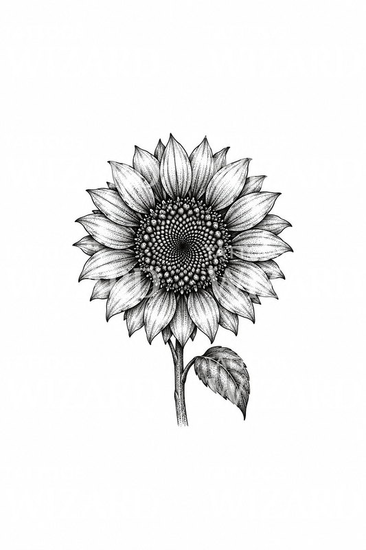 Stippled Sunflower Bloom Tattoo Illustration